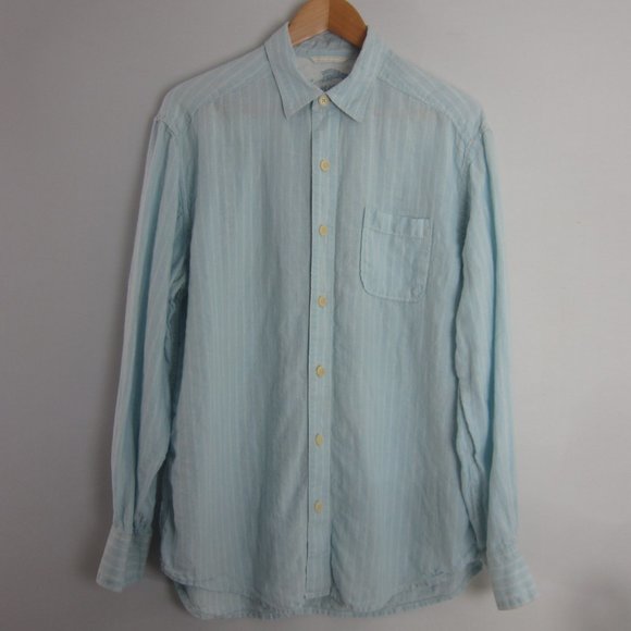Tommy Bahama Mens Medium Blue White Striped LS 100% Linen Button Down Shirt M - Picture 1 of 9